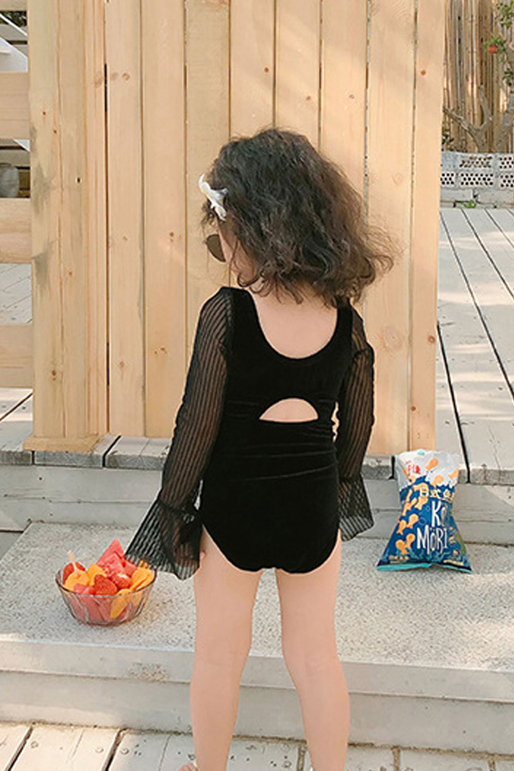 Baby Girls Trumpet Sleeve V-Neck One Piece Swimsuit