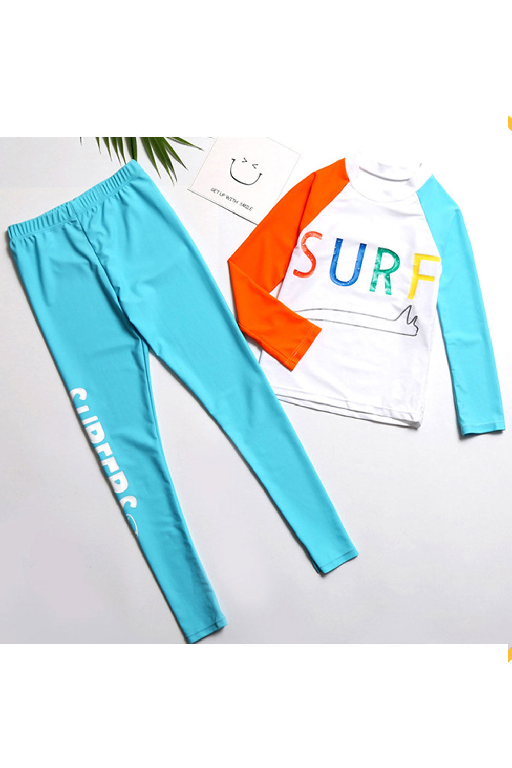 Baby Girls Letter Printed Long Sleeve Elasticated Waist Swimsuit Set