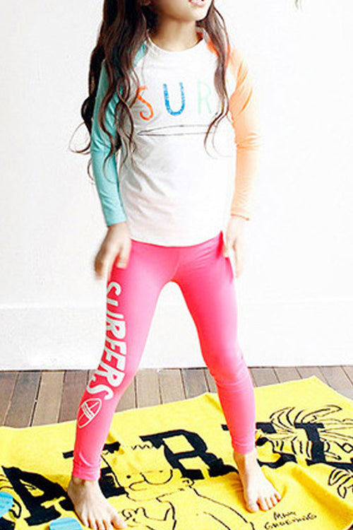 Baby Girls Letter Printed Long Sleeve Elasticated Waist Swimsuit Set