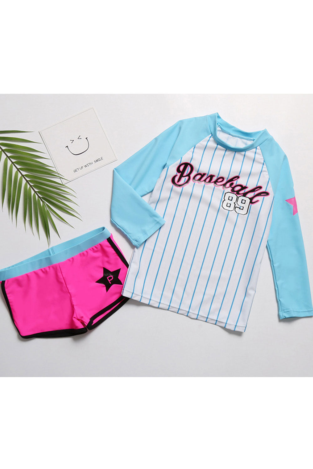 Baby Girls Letter Printed Long Sleeve Swimsuit