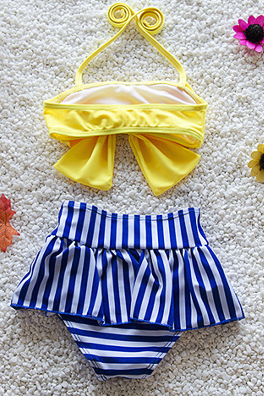 Baby Girls Bow Decorated Style Halter Neck Swimsuit Set