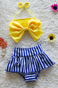 Baby Girls Bow Decorated Style Halter Neck Swimsuit Set