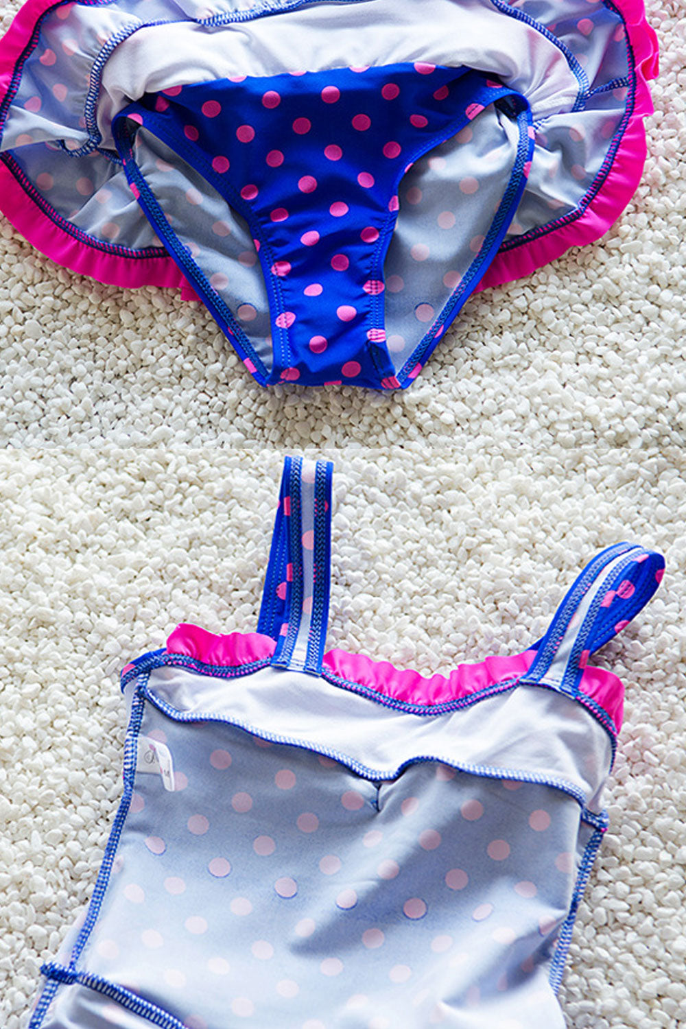 Baby Girls Strap Neck Bow Decorated Polka Dot Swimsuit