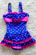 Baby Girls Strap Neck Bow Decorated Polka Dot Swimsuit
