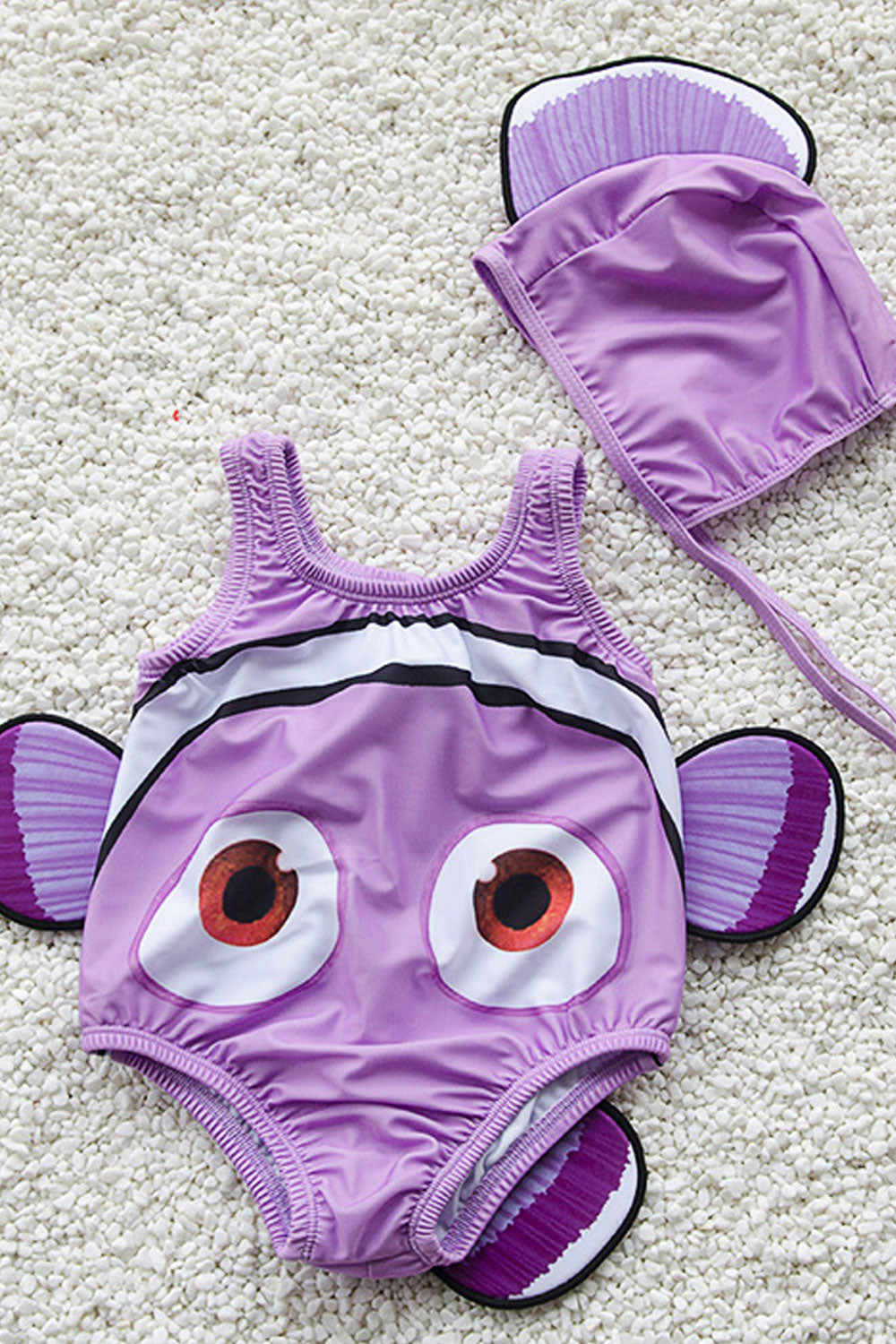 Baby Girls Clown Fish Designed Round Neck Swimsuit