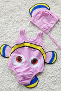 Baby Girls Clown Fish Designed Round Neck Swimsuit