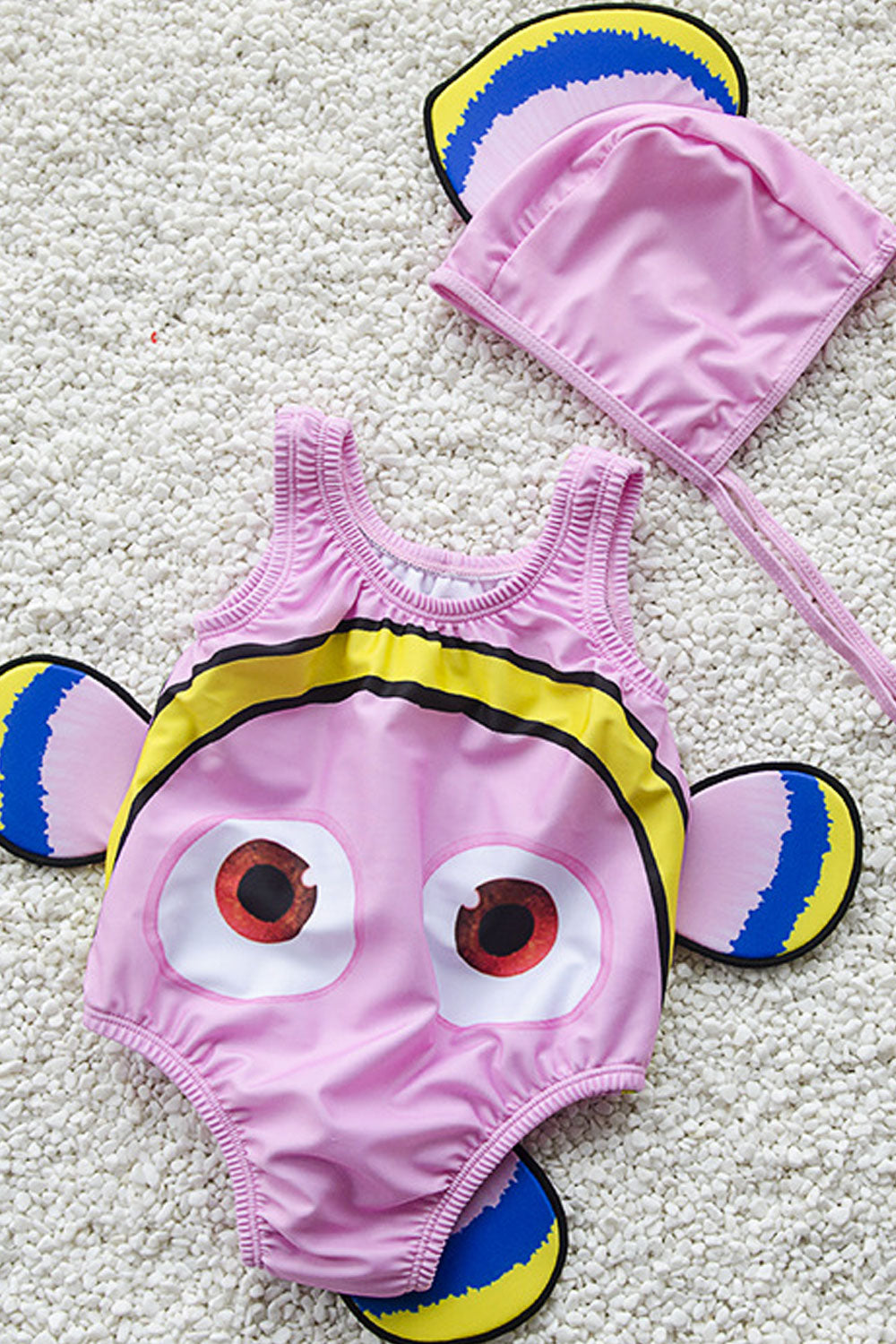 Baby Girls Clown Fish Designed Round Neck Swimsuit