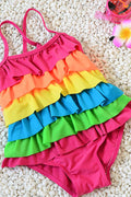 Baby Girls Rainbow Color Adjustable Strap Neck Swimsuit Set