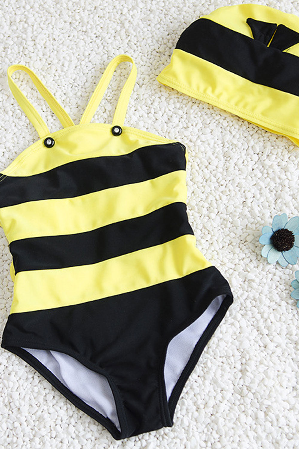 Baby Girls Thick Stripe Strap Neck Swimsuit