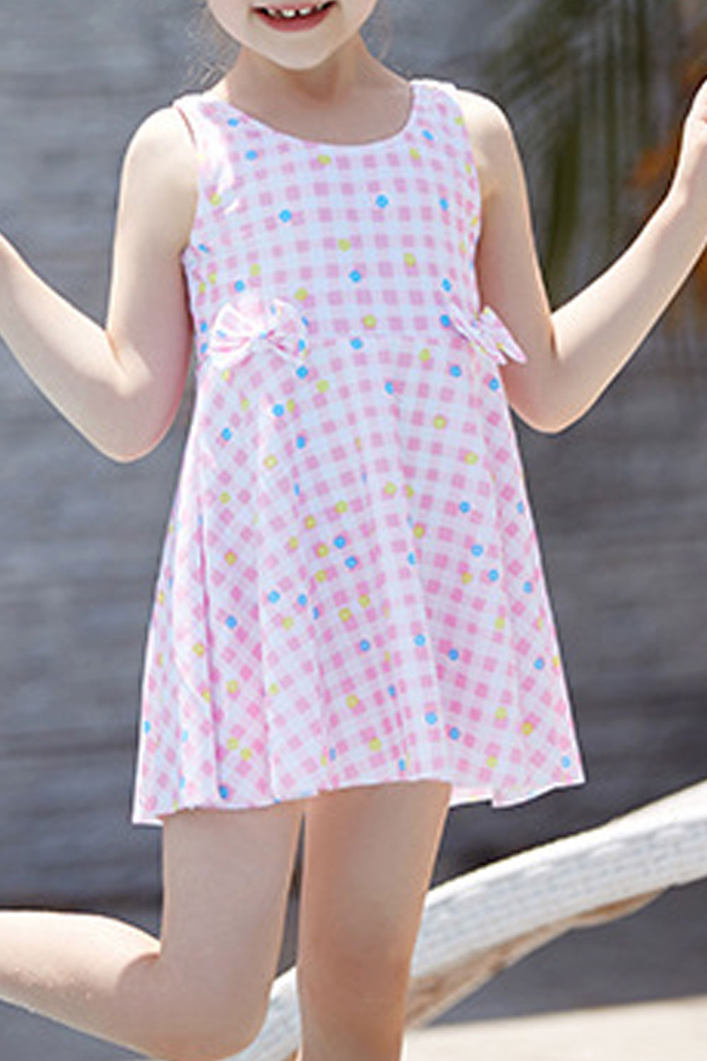 Toddler Girls Plaid Pattern Cute Bow One Piece Swimsuit