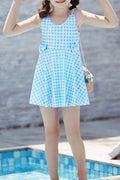 Toddler Girls Plaid Pattern Cute Bow One Piece Swimsuit