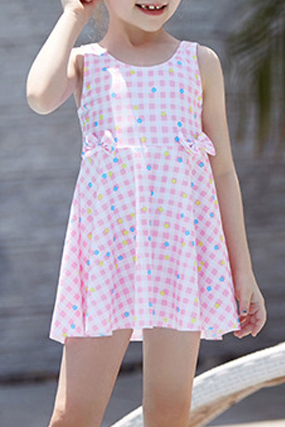 Toddler Girls Plaid Pattern Cute Bow One Piece Swimsuit