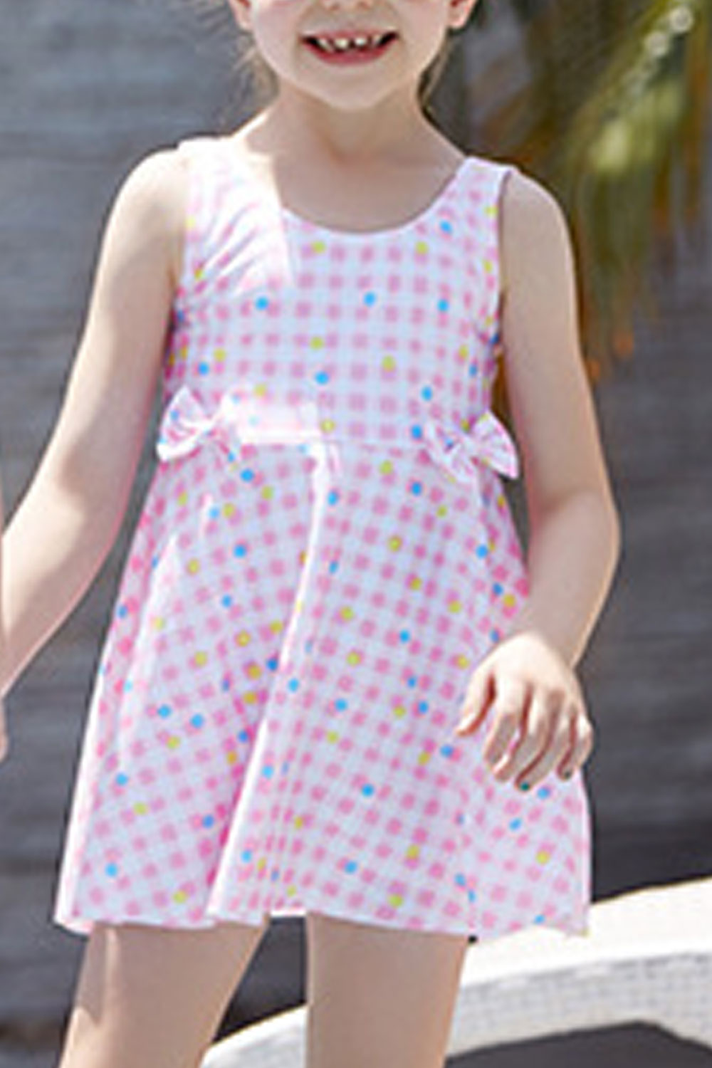 Toddler Girls Plaid Pattern Cute Bow One Piece Swimsuit