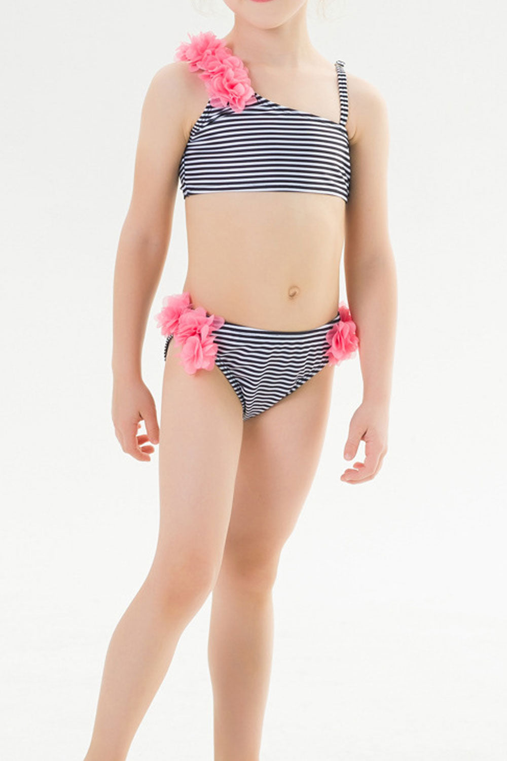 Baby Girls Flower Decorated Adjustable Strap Two Piece Swimsuit