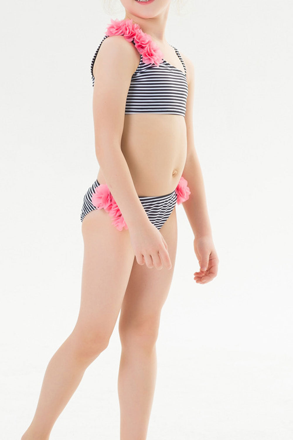Baby Girls Flower Decorated Adjustable Strap Two Piece Swimsuit