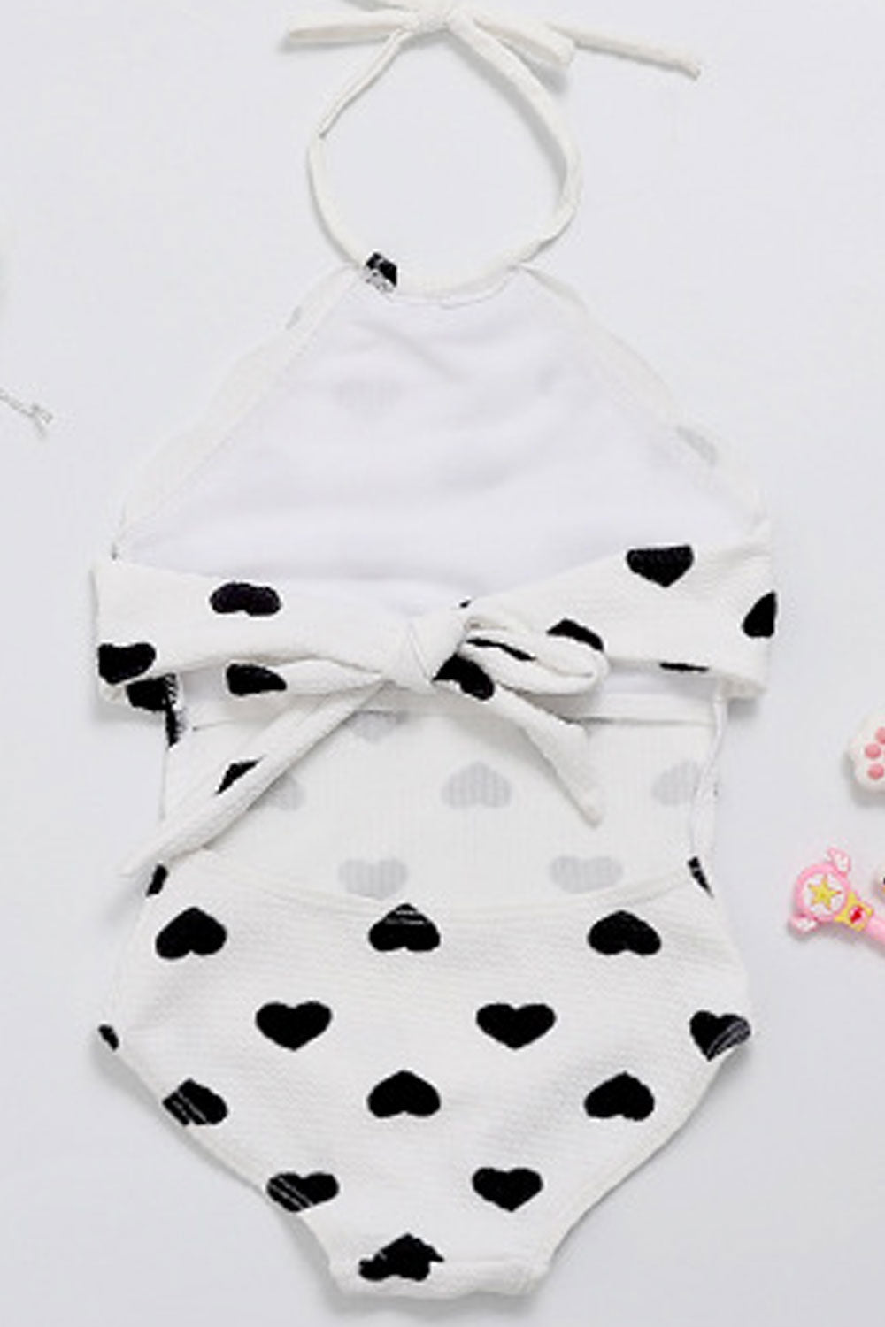 Baby Girls Cute Heart Printed Halter Tie Neck Swimsuit