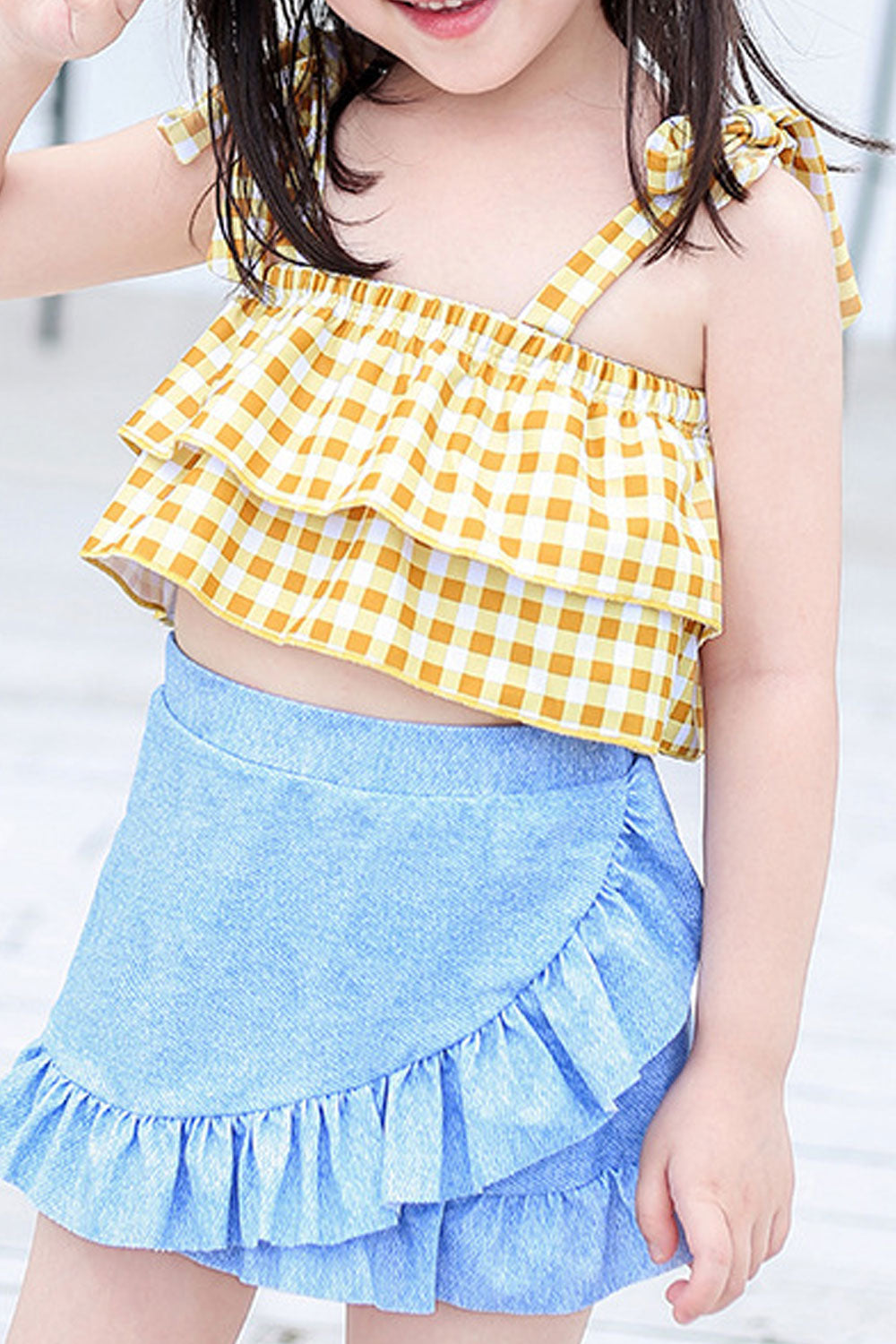 Baby Girls Beautiful Plaid Pattern Strap Neck Swimsuit