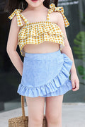 Baby Girls Beautiful Plaid Pattern Strap Neck Swimsuit