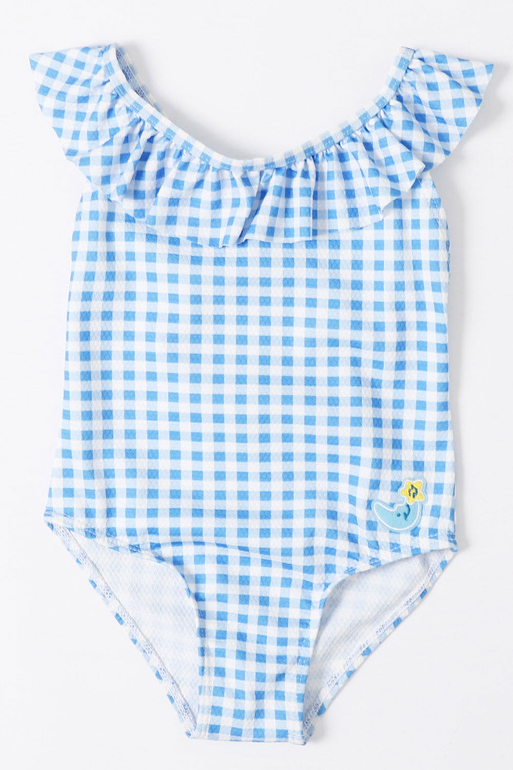 Baby Girls Ruffled Neck Plaid Pattern One Piece Swimsuit