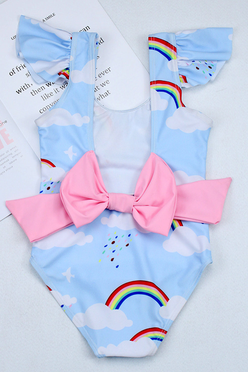 Baby Girls Flying Sleeve Rainbow Printed One piece Swimsuit