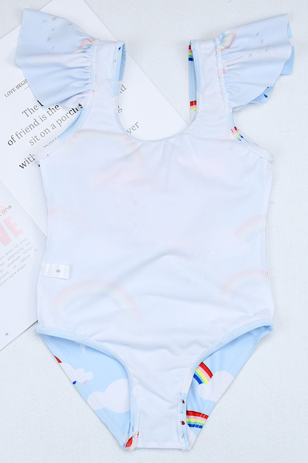 Baby Girls Flying Sleeve Rainbow Printed One piece Swimsuit