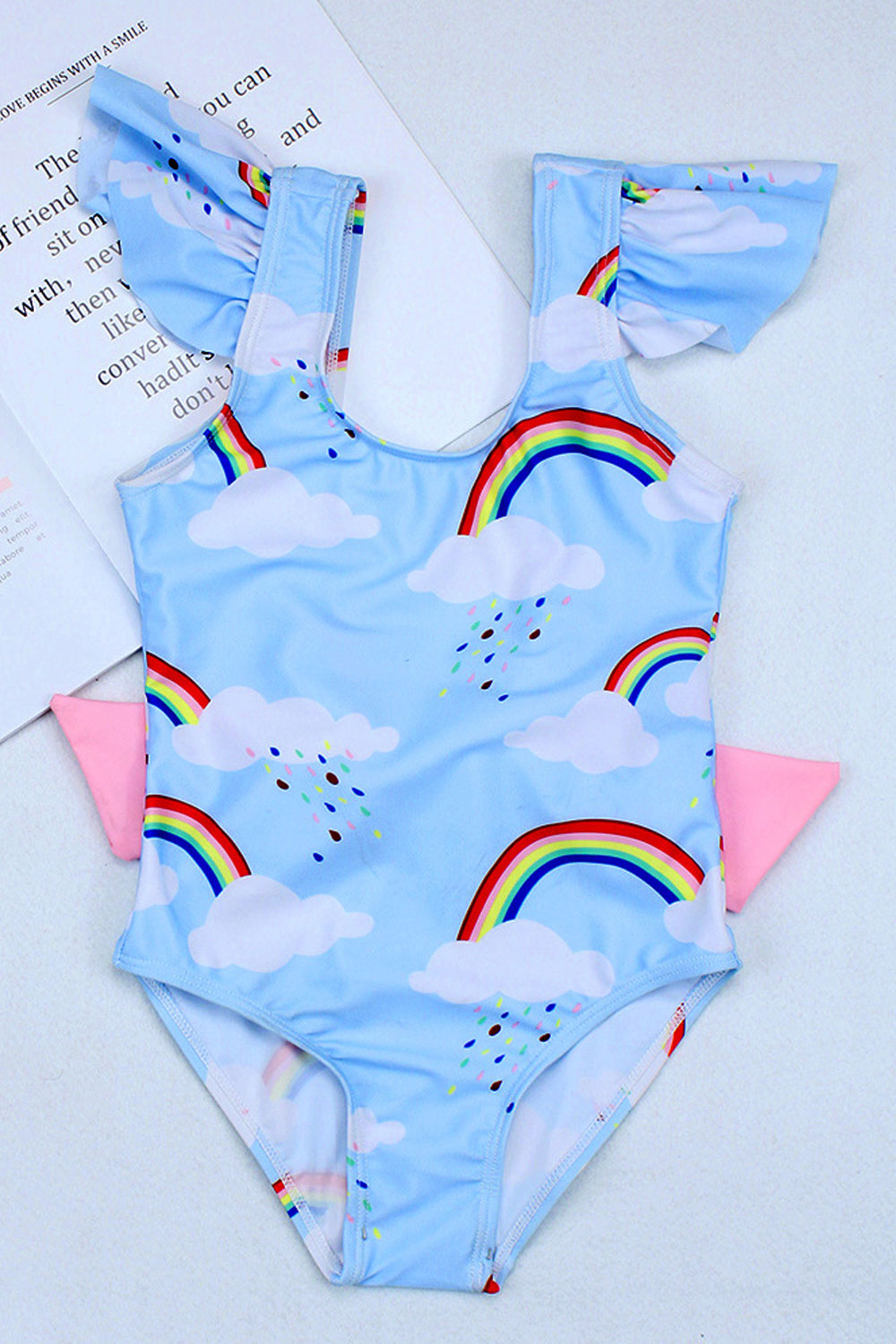 Baby Girls Flying Sleeve Rainbow Printed One piece Swimsuit