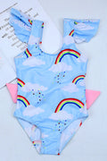 Baby Girls Flying Sleeve Rainbow Printed One piece Swimsuit