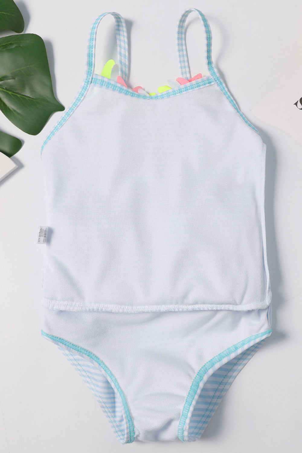 Baby Girls Striped Pattern Floral Decorated One Piece Swimsuit