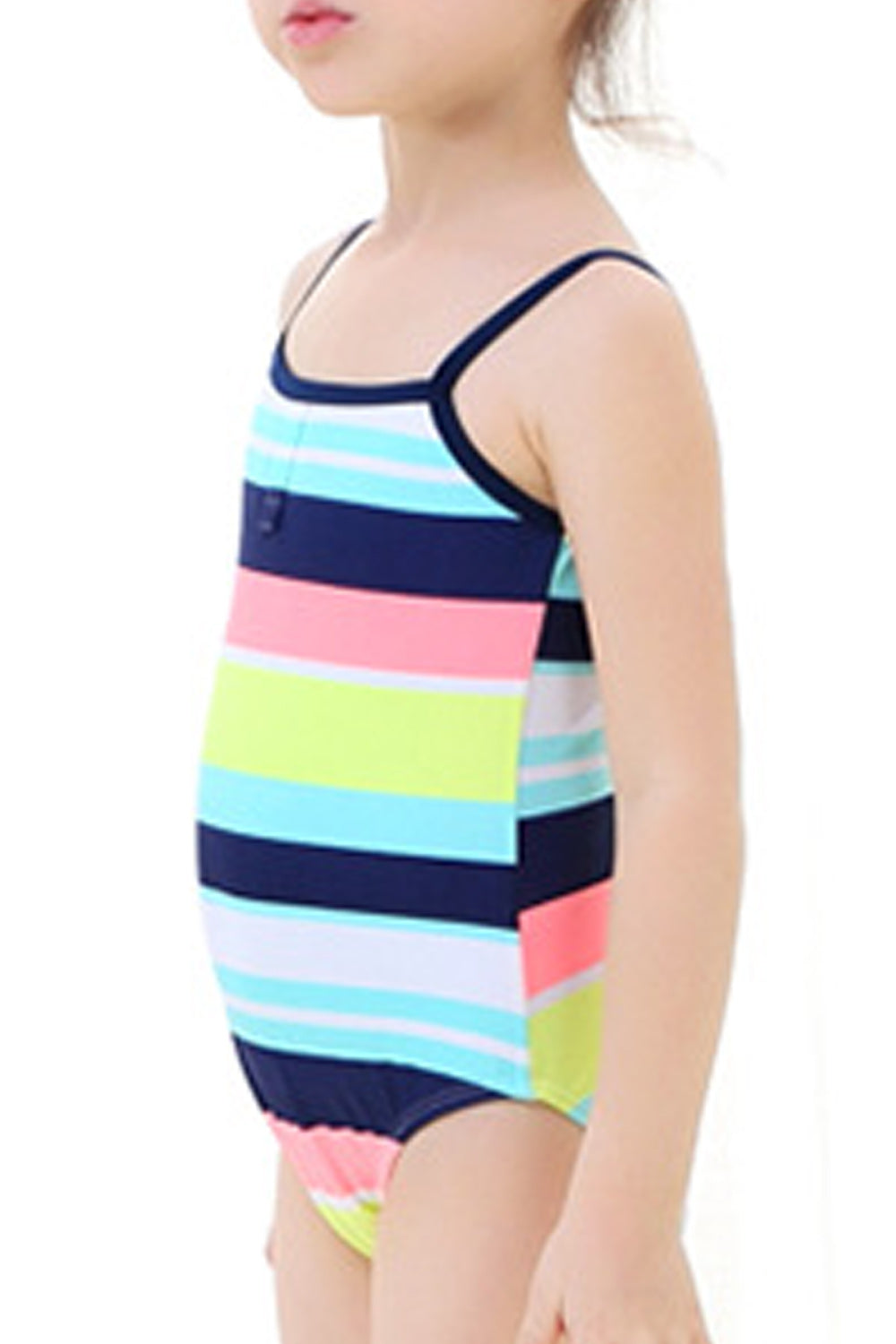 Baby Girls Striped Pattern With Buttons One Piece Swimsuit