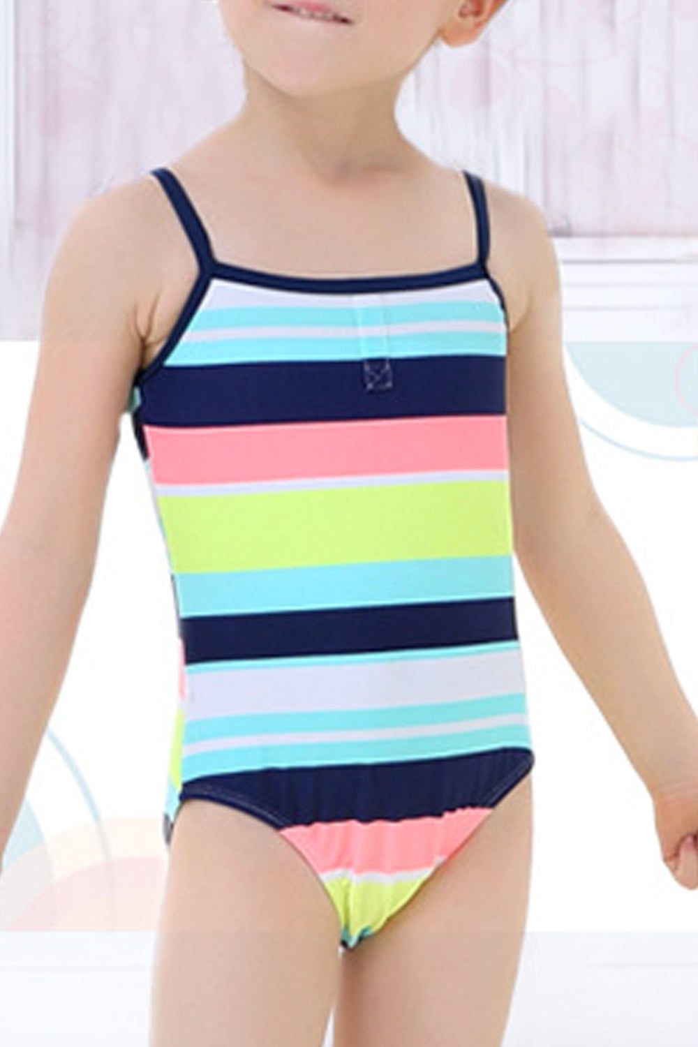 Baby Girls Striped Pattern With Buttons One Piece Swimsuit