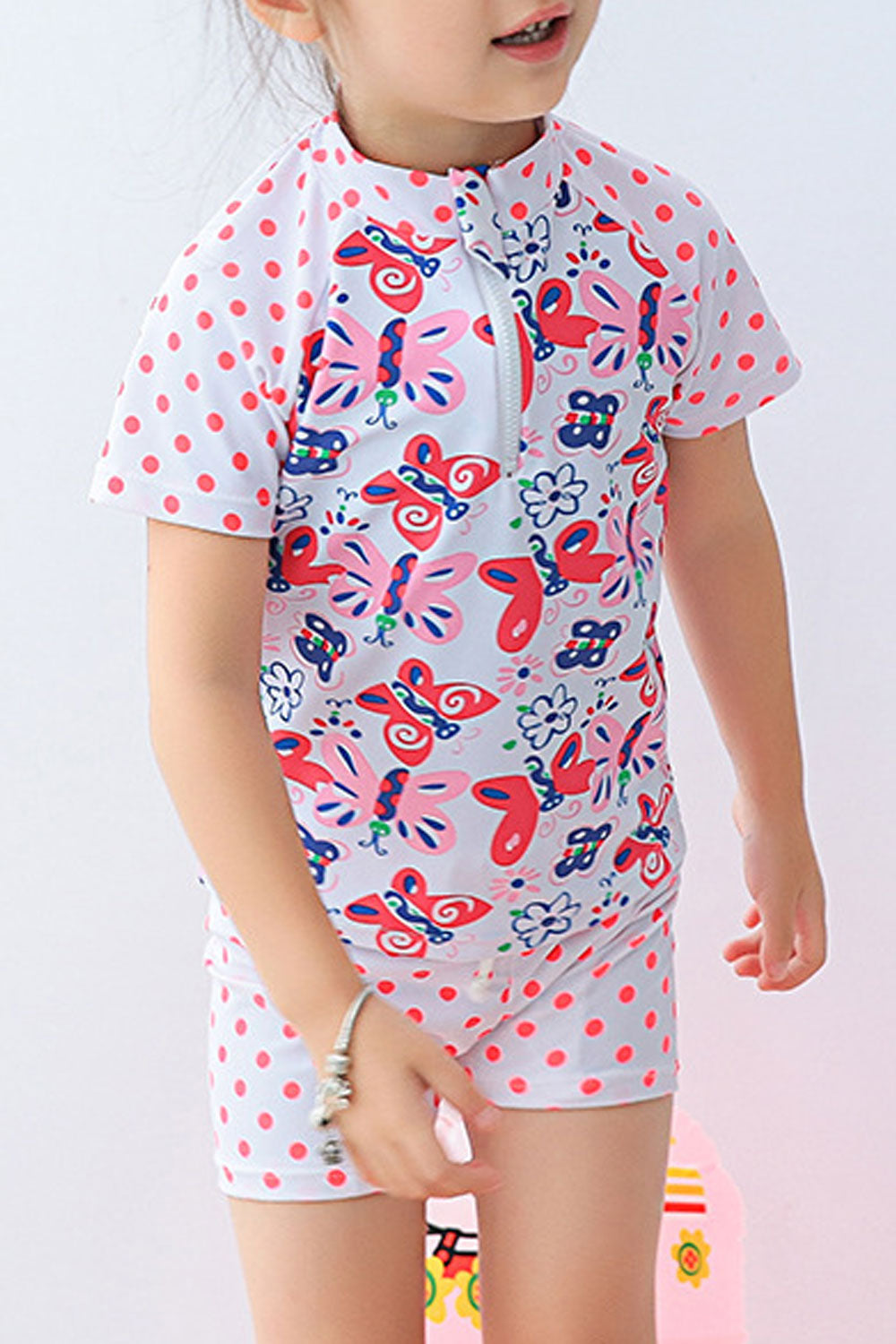 Baby Girls Butterfly Printed Short Sleeve Breathable Swimsuit