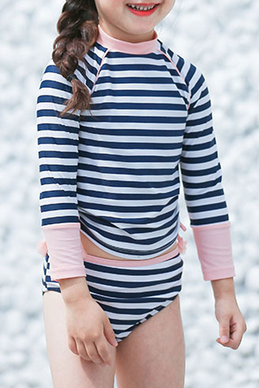 Baby Girls Striped Pattern Long Sleeve Two Piece Holiday Swimsuit