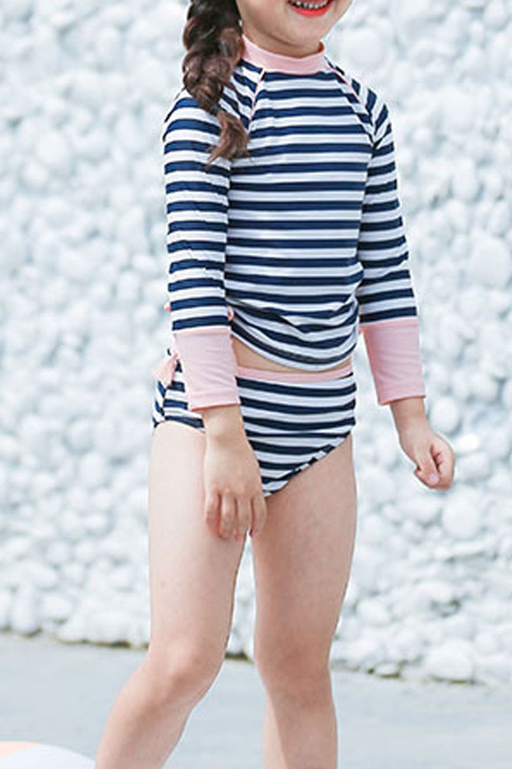 Baby Girls Striped Pattern Long Sleeve Two Piece Holiday Swimsuit