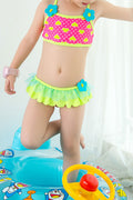 Baby Girls Flower Decorated Ruffled Skirt Cross Strap Swimsuit