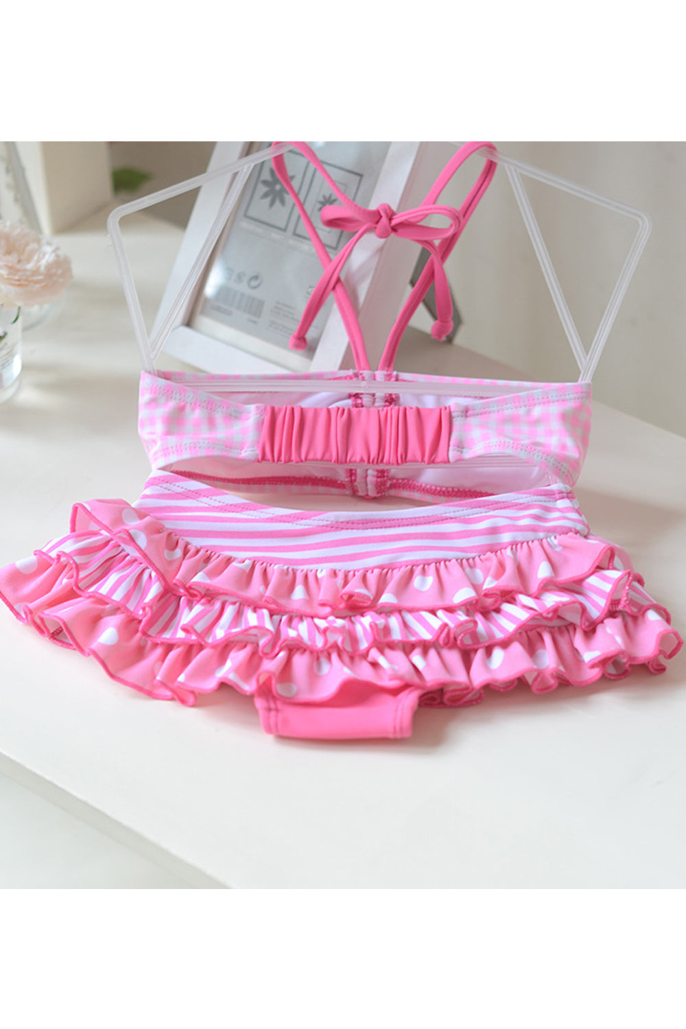 Baby Girls Pretty Ruffled Waist Bow Strap Neck Swimsuit