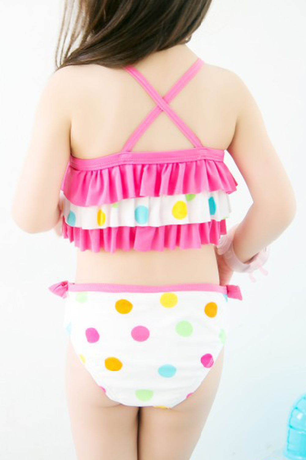 Baby Girls Ruffled Neck Polka Dot Print One Piece Swimsuit