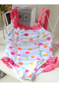 Baby Girls Ruffled Neck Polka Dot Print One Piece Swimsuit
