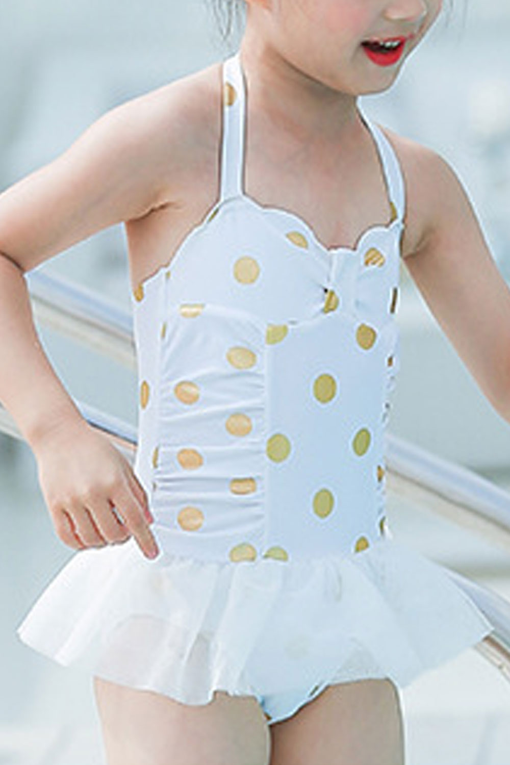 Baby Girls Golden Polka Dot Ruffled Waist One Piece Swimsuit