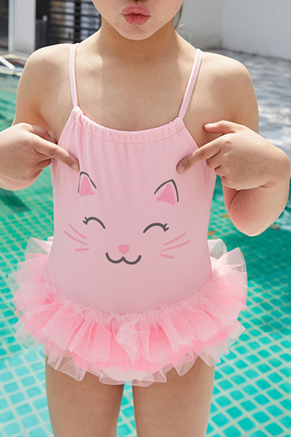 Baby Girls Cartoon Printed Stretchable Strap Neck Swimsuit