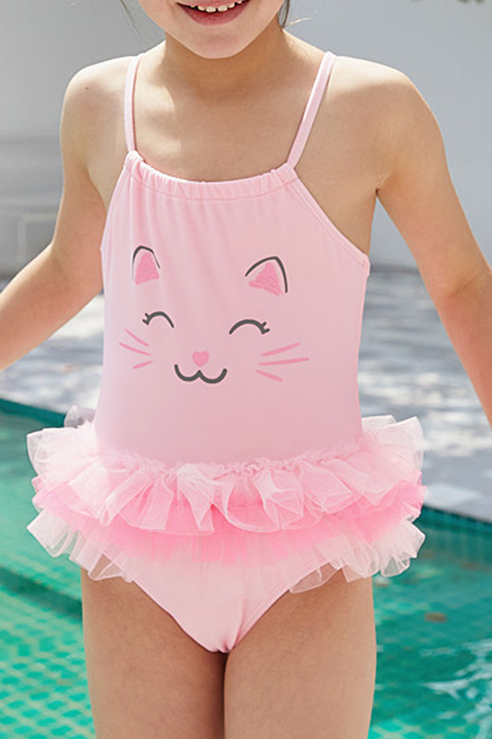 Baby Girls Cartoon Printed Stretchable Strap Neck Swimsuit