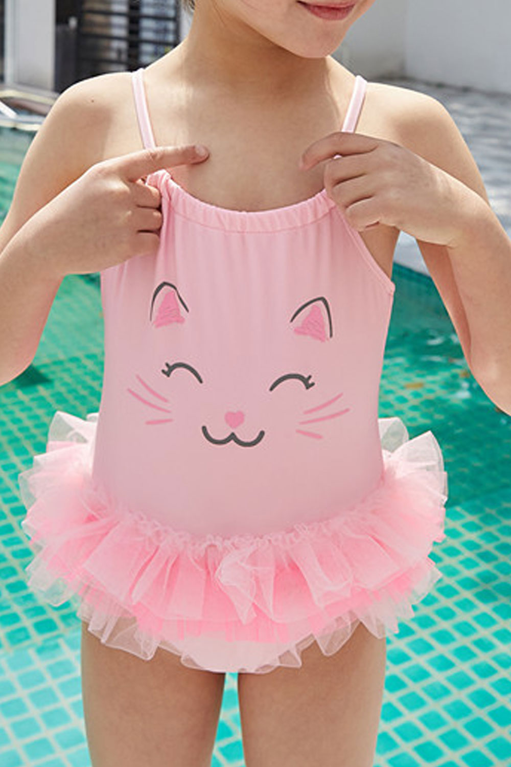 Baby Girls Cartoon Printed Stretchable Strap Neck Swimsuit