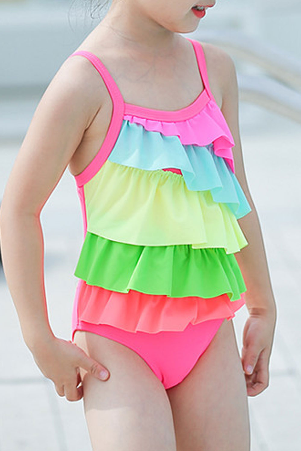 Baby Girls One Piece Multi Colored Layers Strap Neck Swimwear