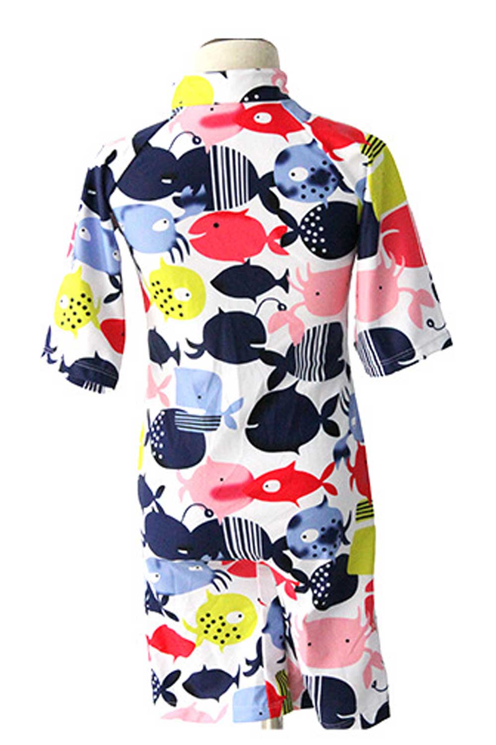 Baby Girls Zipper Closure Short Sleeve Pritned Pattern Swimsuit