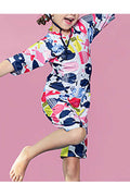 Baby Girls Zipper Closure Short Sleeve Pritned Pattern Swimsuit