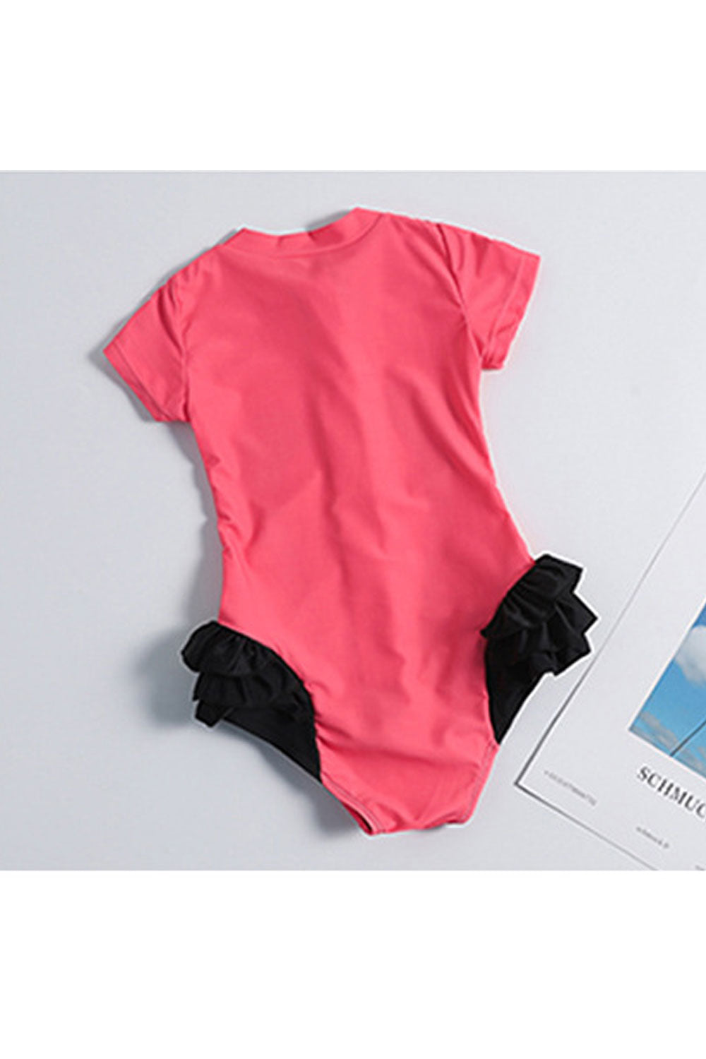 Toddler Girls Stylish Zipper Clouser Short Sleeve Swimsuit