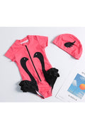 Toddler Girls Stylish Zipper Clouser Short Sleeve Swimsuit
