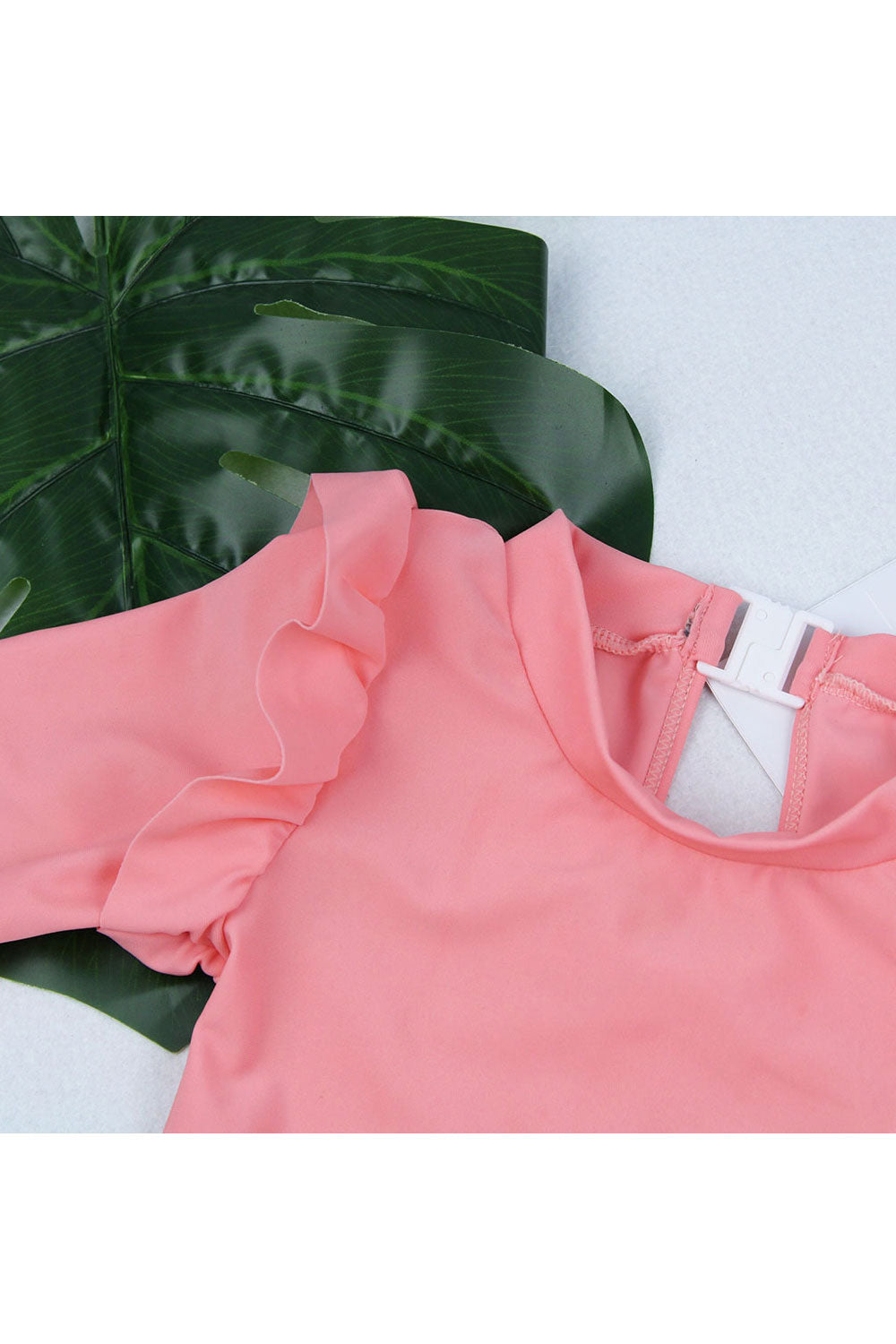 Baby Girls Solid Color Ruffle Long Sleeve One Piece Swimwear