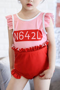 Toddler Girls One Piece Round Neck Ruffled Breathable Swimwear