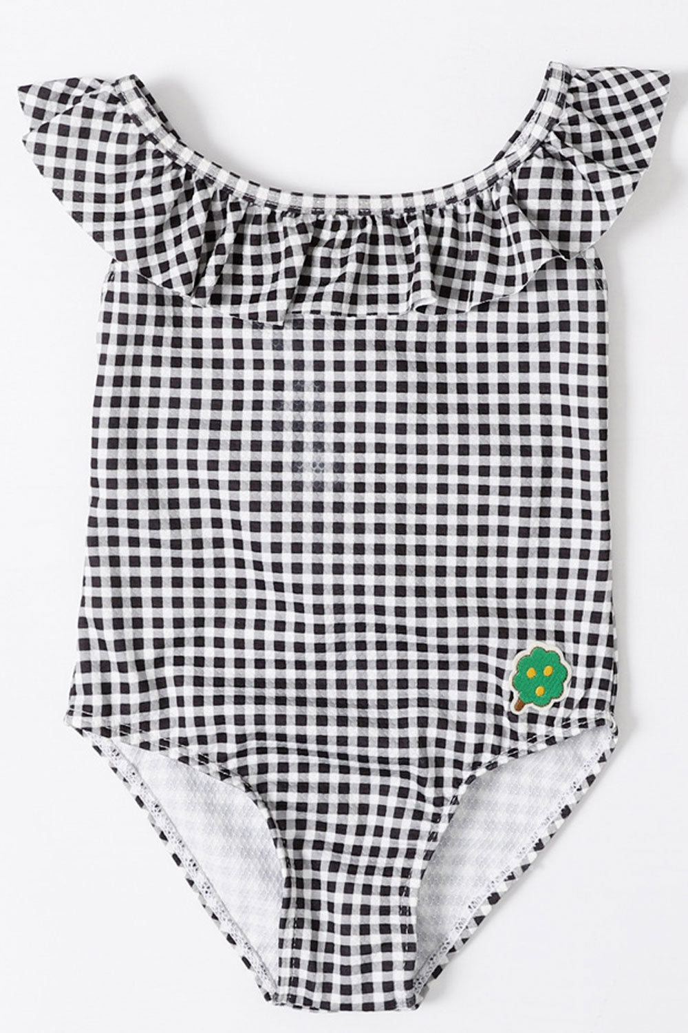 Baby Girls Flying Sleeve Plaid Pattern One Piece Swimsuit