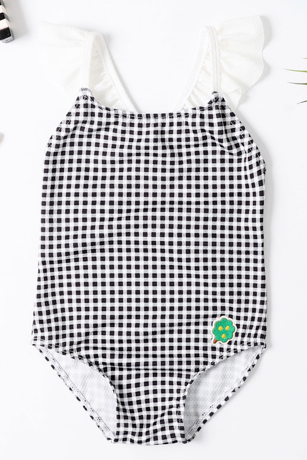Baby Girls Flying Sleeve Plaid Pattern One Piece Swimsuit